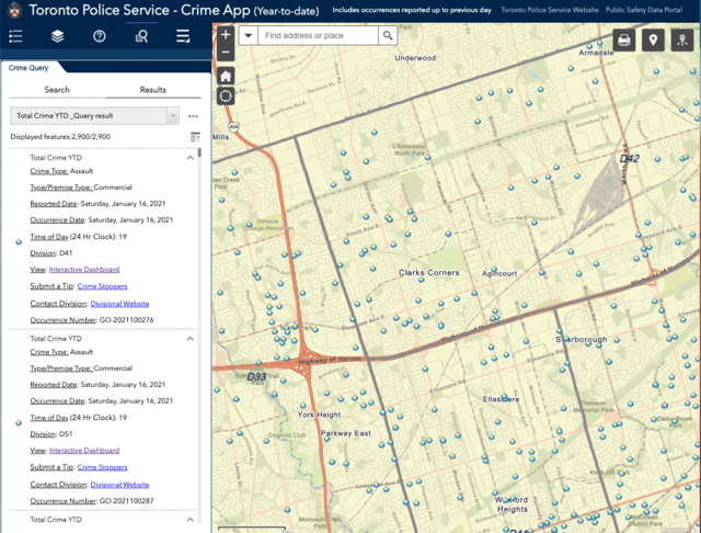 Portail Toronto Police Service Crime App