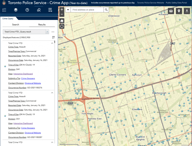 Portail Toronto Police Service Crime App 