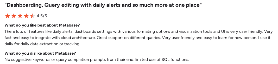 metabase review G2 2