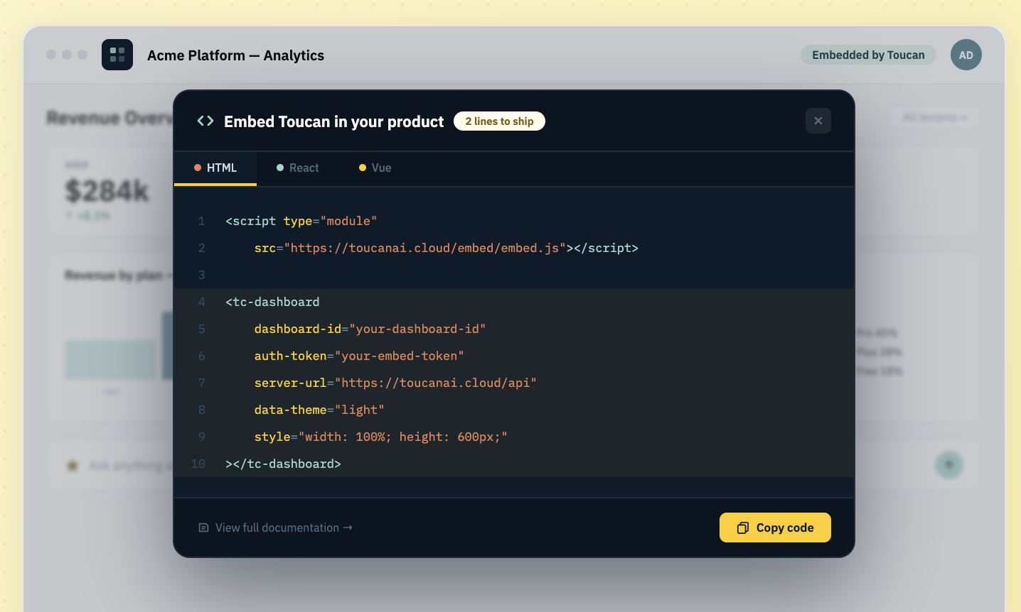 Toucan Embedded web component and SDK